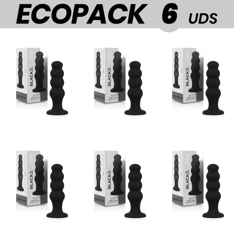 Ecopack 6 Uds - Black&silver Scott Plug Anal Silicona Premium Negro