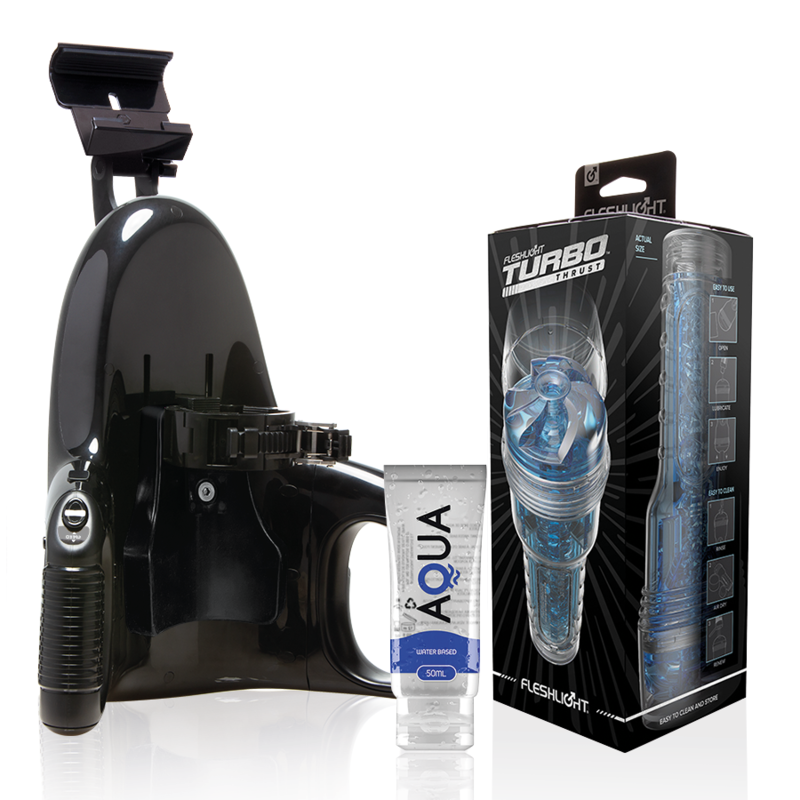 Fleshlight - Turbo Thrust Blue Ice + Universal Launch + Lubricante Aqua Quality 50 Ml